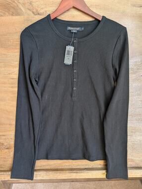 NWT Pendleton Shirt Womens Medium Black Ribbed Stretch Long Sleeve Half Button
